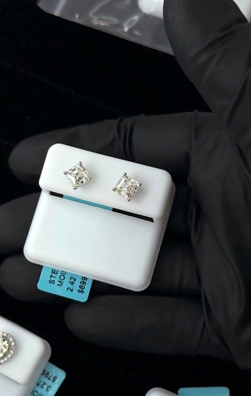 Sterling Silver Moissanite 2.42 CTW Princess Cut Stud Earrings